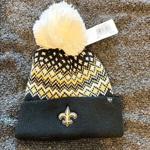 47 New Orleans Saints Black and Yellow Patterned Pom Beanie